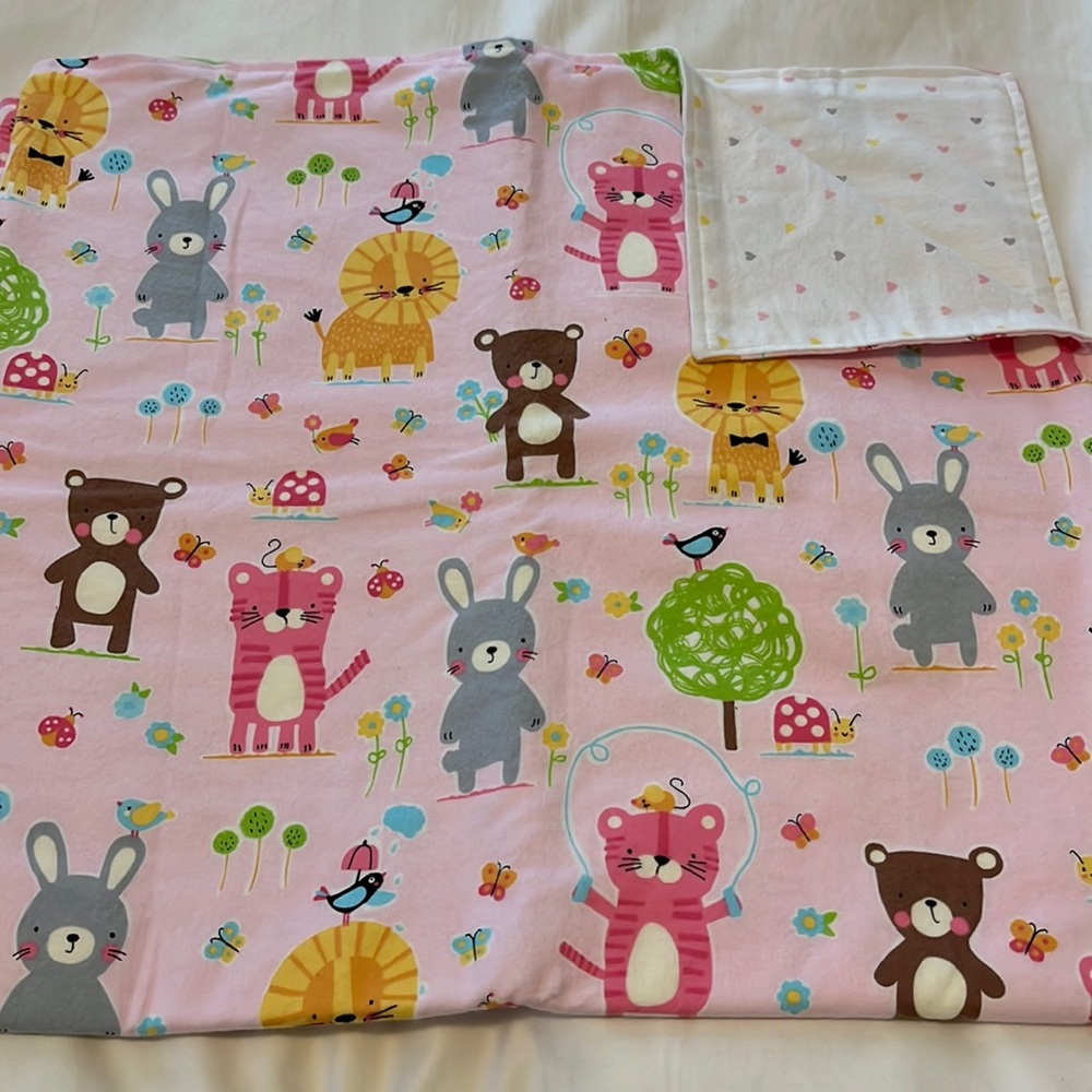 Pink animals baby flannel receiving blanket